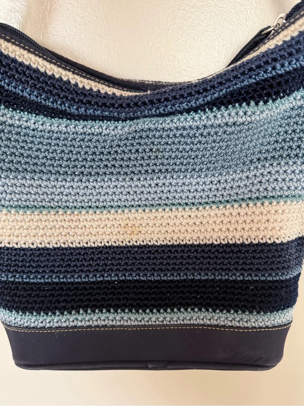 THE SAK Vintage Blue Stripe Crochet Knit Hobo Shoulder Bag